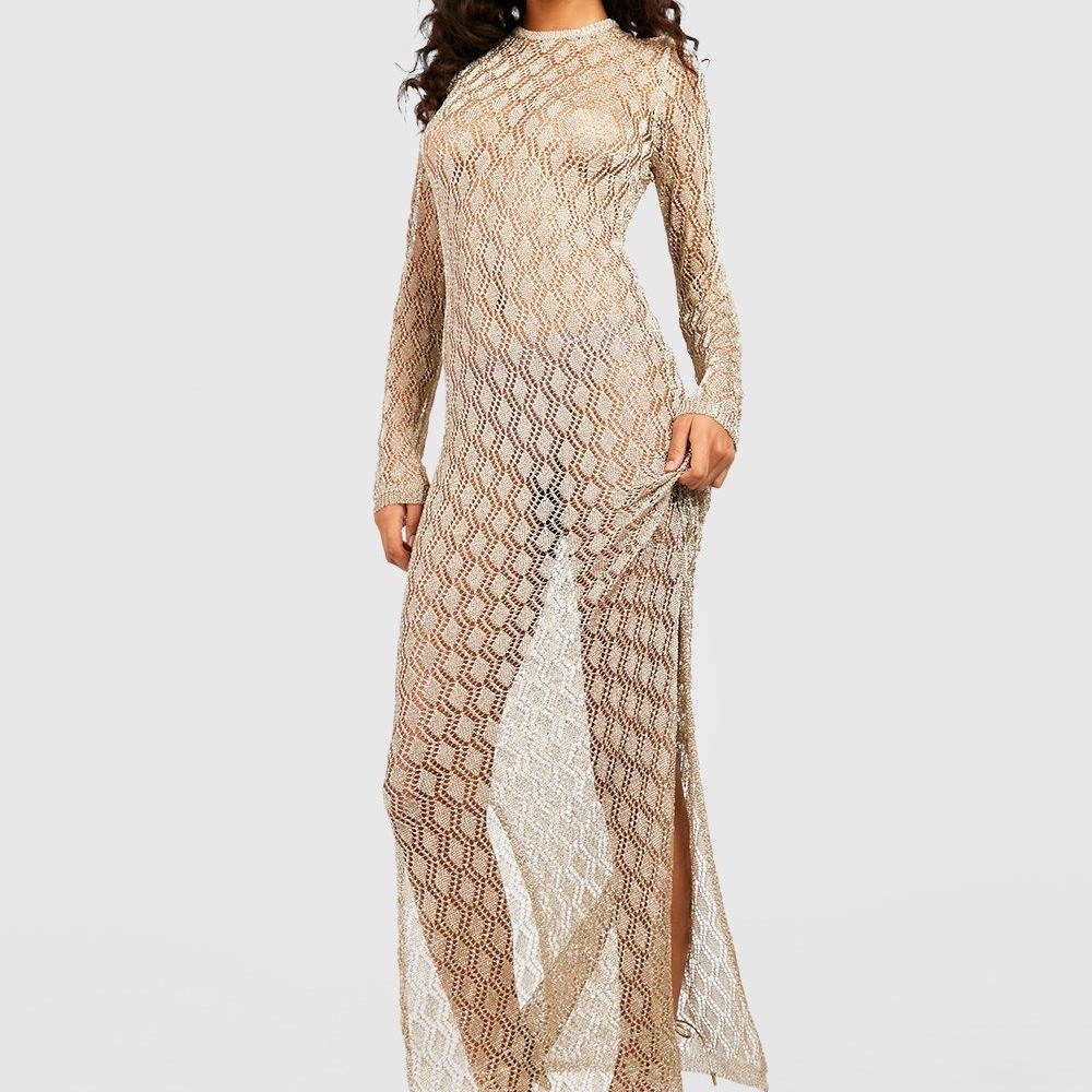 Metallic Crochet Scoop Back Maxi Dress D01